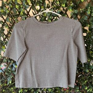 Theory Black and White Houndstooth Short Sleeve Top